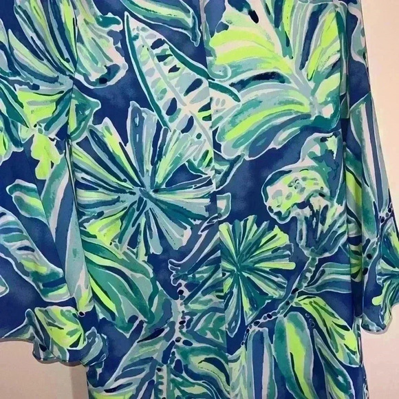 Lilly Pulitzer Rosalia Beckon Blue Palm Passage Crepe Flounce Sleeves size 6 - Picture 11 of 13